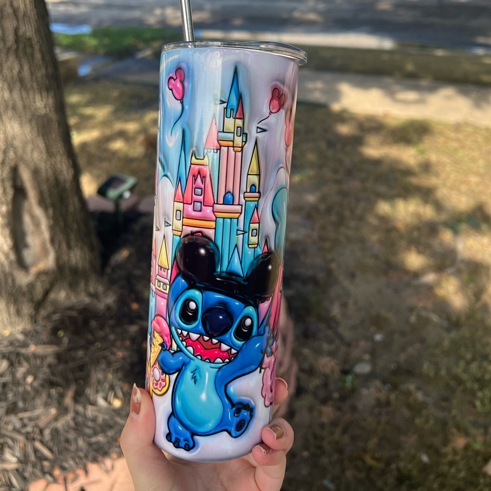 Stitch Disney designed 20oz stainless steel tumbler with metal straw